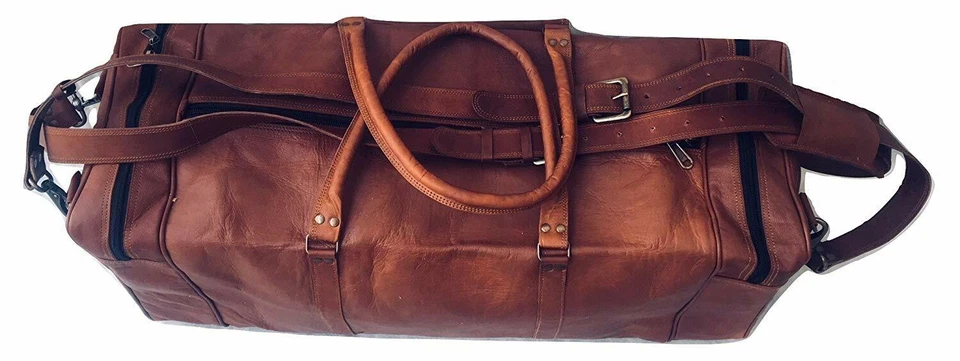 Bolso de mano de viaje vintage retro de fin de semana de cuero de cabra para mujer Foto 3 de 4