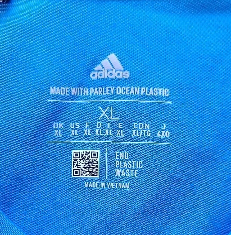 Adidas Mens X-LARGE  Golf Polo Shirt Blue  Geometric Parley Ocean Plastic thumbnail 3