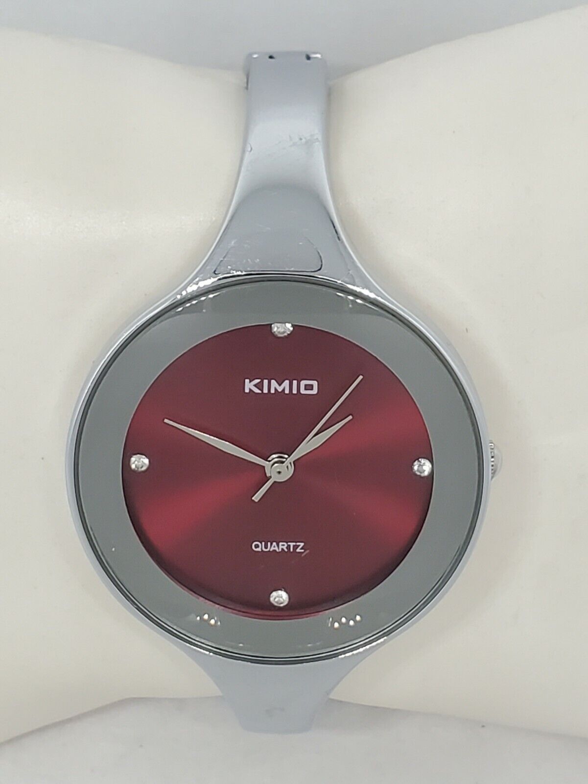 Ladies Kimio Fashion Silver Tone Red Dial Bangle Bracelet Analog Quartz Watch C9