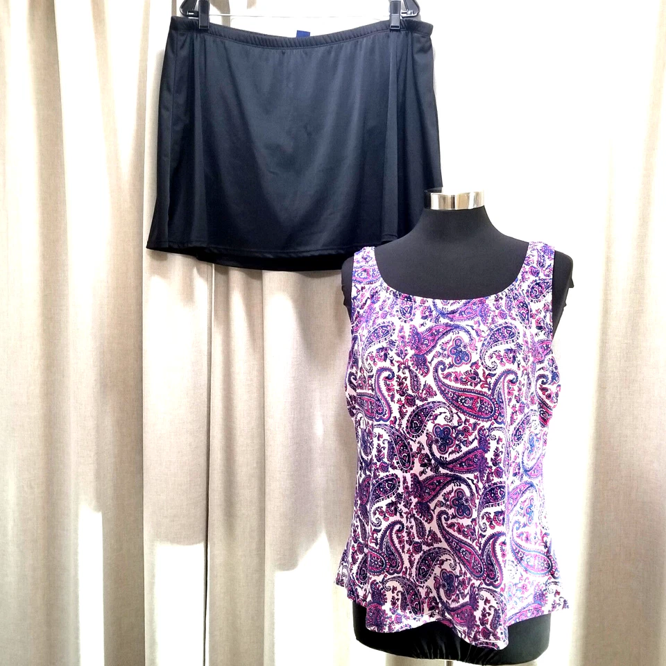 Trajes de baño para todos los 24 Tankini púrpura camiseta sin mangas negra lisa falda de baño falda de baño Foto 3 de 4