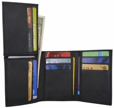Lamb Genuine Leather Flip-Up Mens Wallet W/Credit Card Holder Trifold Mens