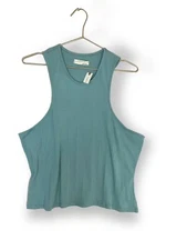 Anthropologie Ribbed Racer Back Vest Top Size L Aqua Blue stretchy