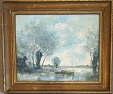 Decorative Framed Reproduction Print Of Oil On Canvas Landscape signed Corot (?)