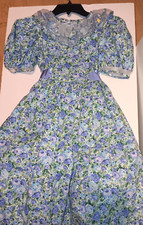 Vintage Sylvia Whyte Party Blue Floral Dress Girls Size 10 Full Skirt