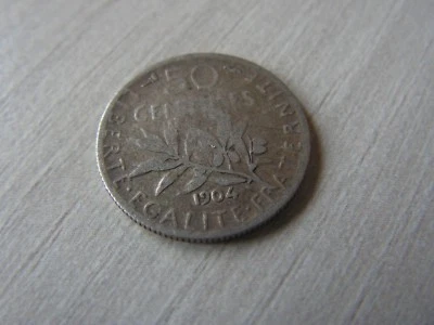 piece 50 centimes en argent 1904 - Photo 1/2