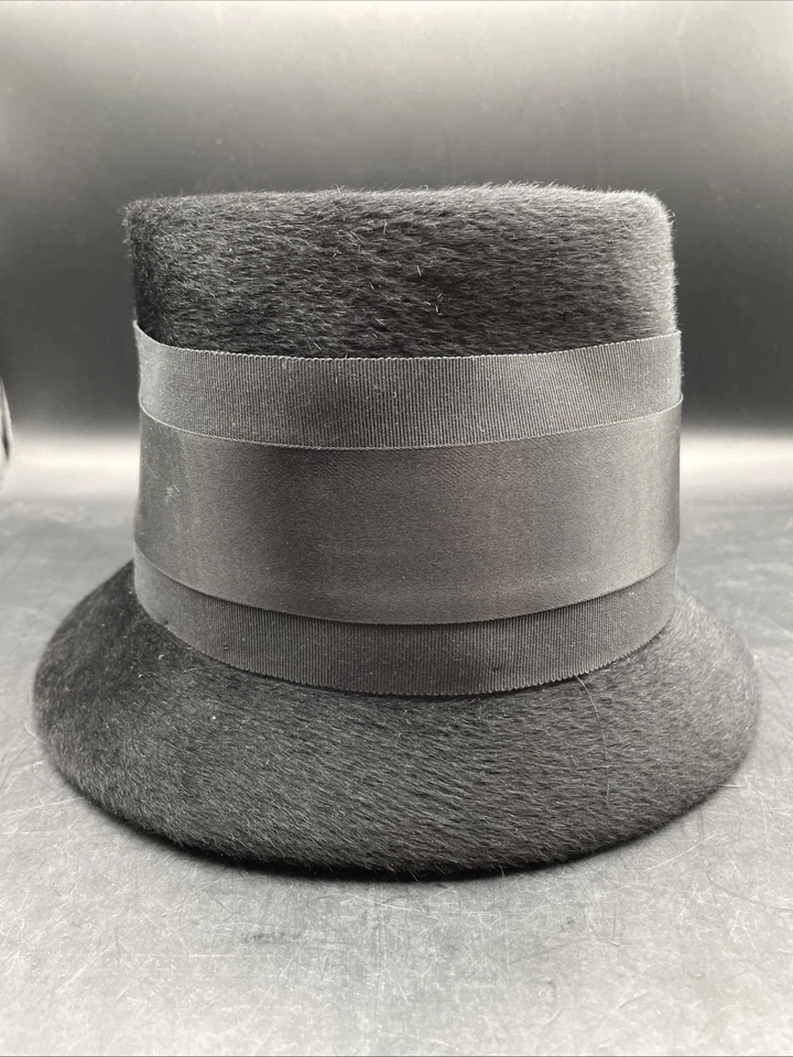 Винтажный 60-х Vivi на Elite Contessa женщин черный импортированный Италии войлок/мех Cloche шляпа - Изображение 3 из 4