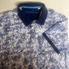 Robert Graham "RAINWATER" Polo Blue Paisley Contrasting Trim Shirt Size M
