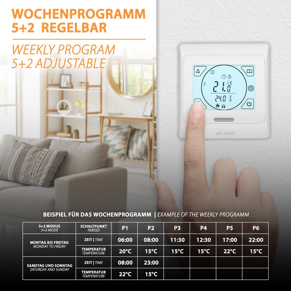 Aufputz Digital Thermostat Fußbodenthermostat Heizungsthermostat Heizungsregler - Bild 3 von 4