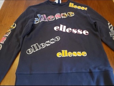 ellesse Crew Neck Graphic Print Sweatshirt Navy Multicolor Logo Size S
