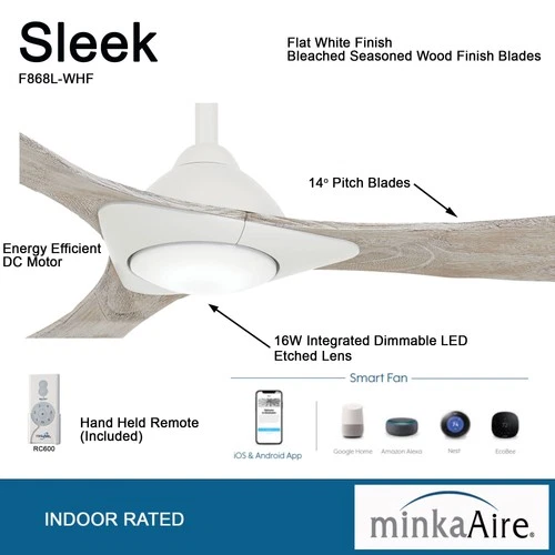 Minka Aire Sleek 60" Ceiling Fan - Bleached Seasoned Wood 3-Blade Remote Control - Picture 5 of 5
