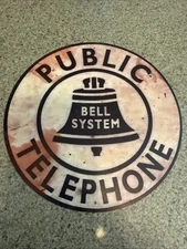 Rustic Round “Bell System” Public Telephone Metal Tin For Wall 7.9”x7.9”