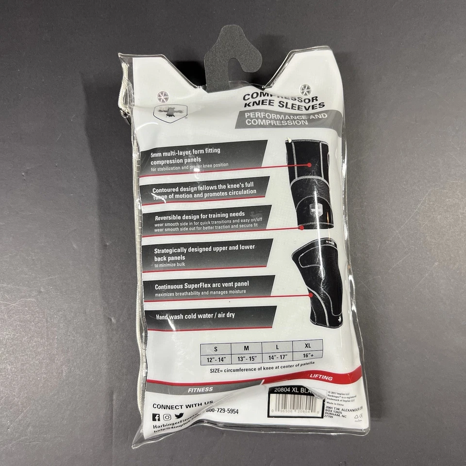 HARBINGER Lifting Compressor Compression Black Knee Sleeves 1-Pair Mens XL - Image 3 of 4