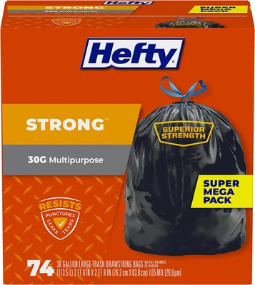 REYNOLDS CONSUMER PRODUCTS Hefty Strong Large Trash Bags, Black, 30 Gallon, 74 Count