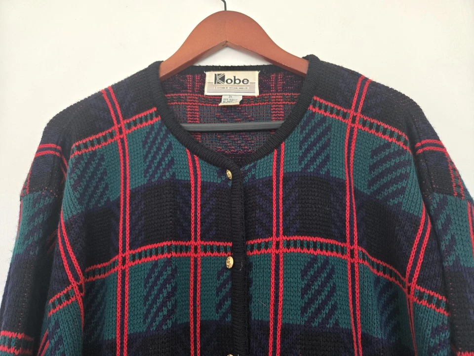 Suéter De Colección Crystal-Kobe Para Mujer 2X Cárdigan Botones Dorados A Cuadros Vacaciones de Navidad Foto 2 de 4