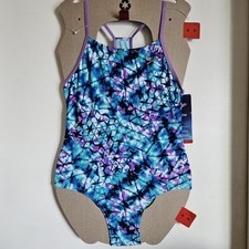 NWT Speedo 1-Piece Kids Youth Girls UPF50 Racerback Sports Trendy Swimsuit
