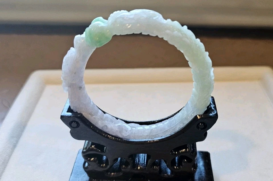 Certified  Natural Burma Grade A Jadeite Jade Bangle Carved Icy Lavender 55 mm - Image 4 of 4