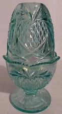 Fenton HEART FAIRY LAMP TEAL GREEN #8406 PINEAPPLE Votive Candle Holder-RIM FLAW