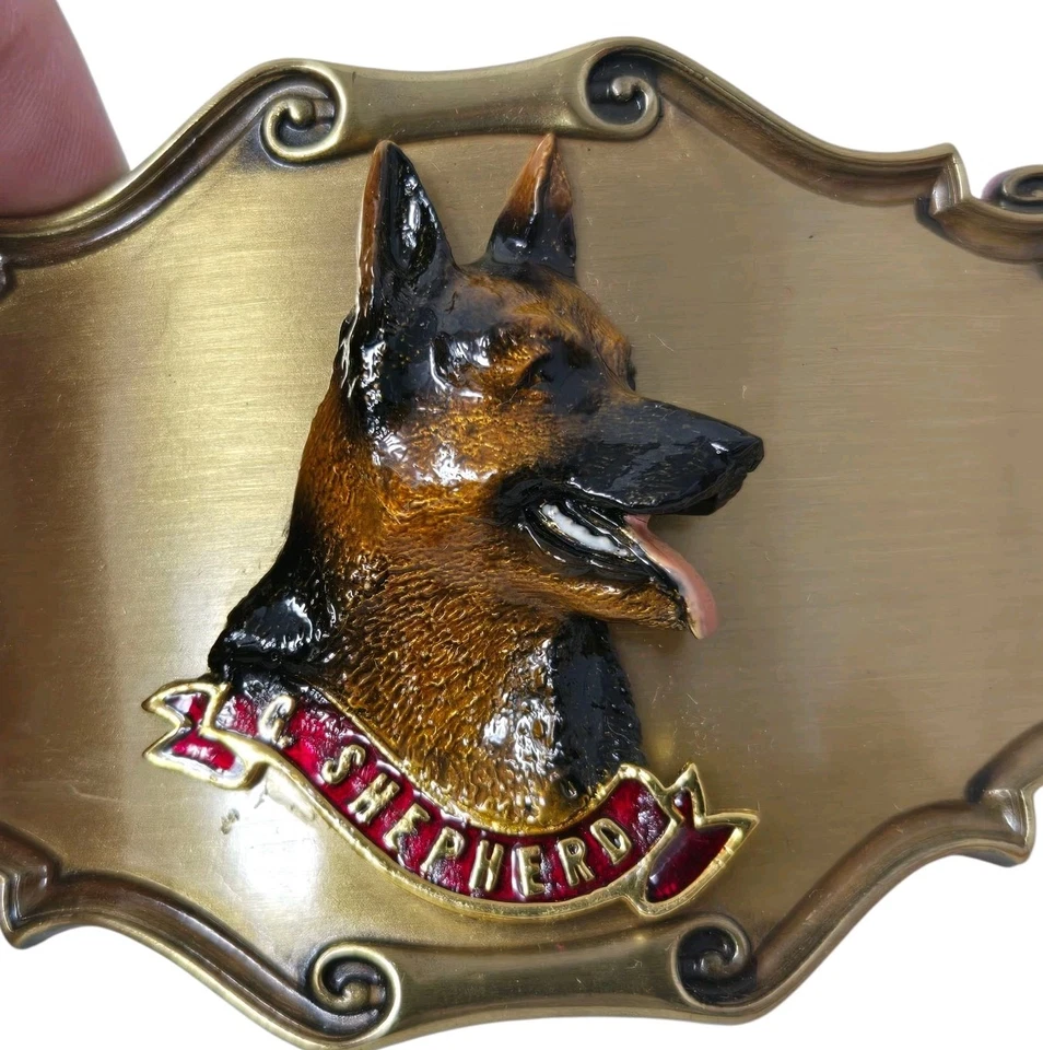 Винтажная пряжка ремня безопасности для немецкой овчарки собаки золото 24 карата покрытие оригинальная коробка - Изображение 2 из 4