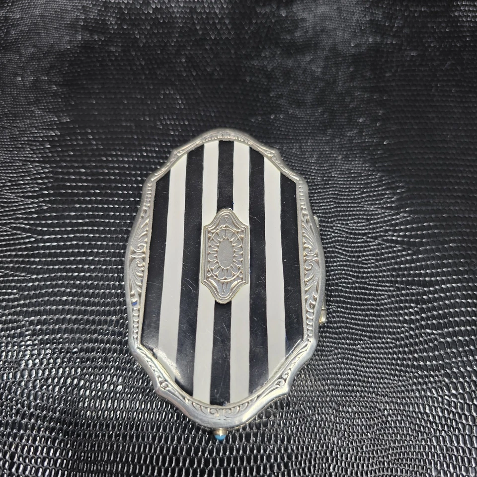 Ancien Poudrier En Argent Massif Et Email - Photo 2/4