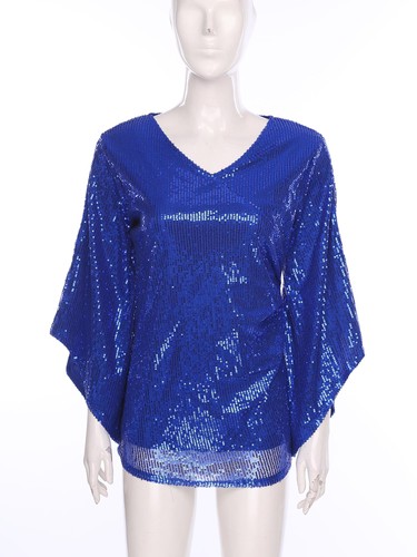 Damen Shirt Party Bluse Prom Tops Unregelmäßig Glitzer Öffnungen Paillette Tanz - Picture 50 of 96