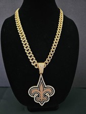 New Orleans Saints Cuban Link Chain Luxury Iced Out Crystal 24" Necklace 3