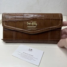 Vintage Coach Croc  Brown Slim Snap Envelope Clutch Wallet