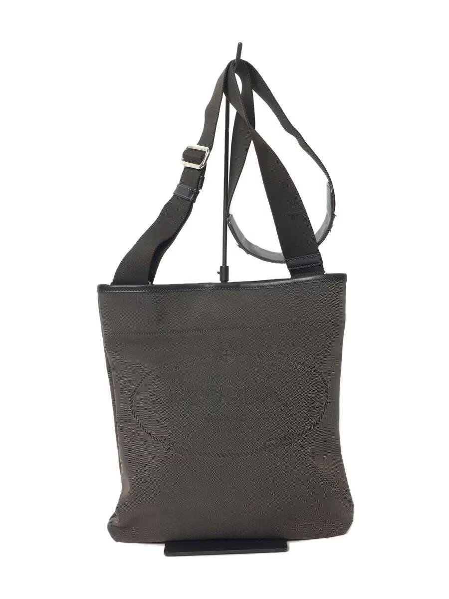 RARE PRADA Logo Jacquard Shoulder Bag in Brown Canvas VA0655