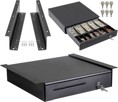 Cash Register Drawer with under Counter Mounting Metal Bracket - 16'' Black Cash 