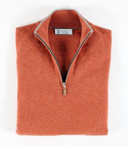 Brunello Cucinelli 100% Cashmere 1/2 Zip Sweater - Orange- 2XL - $1350 Retail