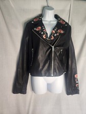 Flower Embroridery Crop Jacket Large Women Pockets Zipper Snaps @ Collar & Lapel