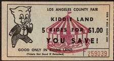 c1960s LA County Fair Kiddie Land Ride Coupon 5 for $1 Pig Merry Go Round