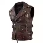 Men's Biker Vintage Brown & Black Vintage Real Leather Motorcycle Vest Jacket.