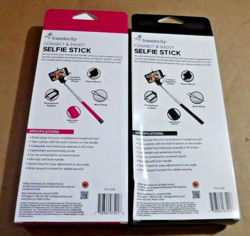 Pair of Travelocity Selfie Sticks, Pink & Black, Expands to 43"  - Image 4 of 4