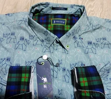 WILLIAM MURRAY Mens L LARGE SHIRT BUTTON DOWN SCOTCH BLEND COCKTAIL POLO AQUA