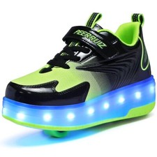 Kids Shoes Upgraded with Wheels LED Light Color Shoes 4.5 Big Kid, Black Green
