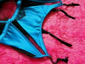 ANN SUMMERS UNDERWIRED BLUE/BLACK BASQUE SUSPENDER "ADALICIA" SIZE XXL D-E NWT