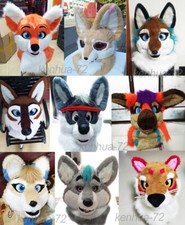 Christmas Long Fur Husky Dog Fox Mascot Head Party Halloween Fur Cosplay Head