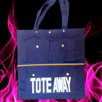  Tote Away  Navy Blue Tote bag with rainbow strip!