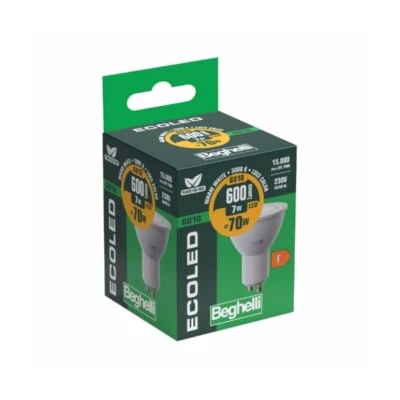 LAMPADINA LED GU10 7W BEGHELLI 70W 600 LUMEN ECO LED LUCE CALDA NATURALE FREDDA