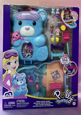Polly Pocket Teddy Bear Purse 2 in 1 Playset w/ 2 Micro Dolls 16 Accessories NIB