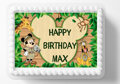 Safari Themed Mickey Pluto Jungle Edible Cake Topper Easy Peel Sticker Decal