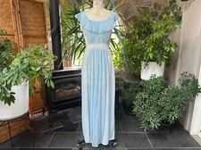 Vintage 1950s Light Blue Crystal Pleat Nylon Goddess Nightgown Rogers Run Proof