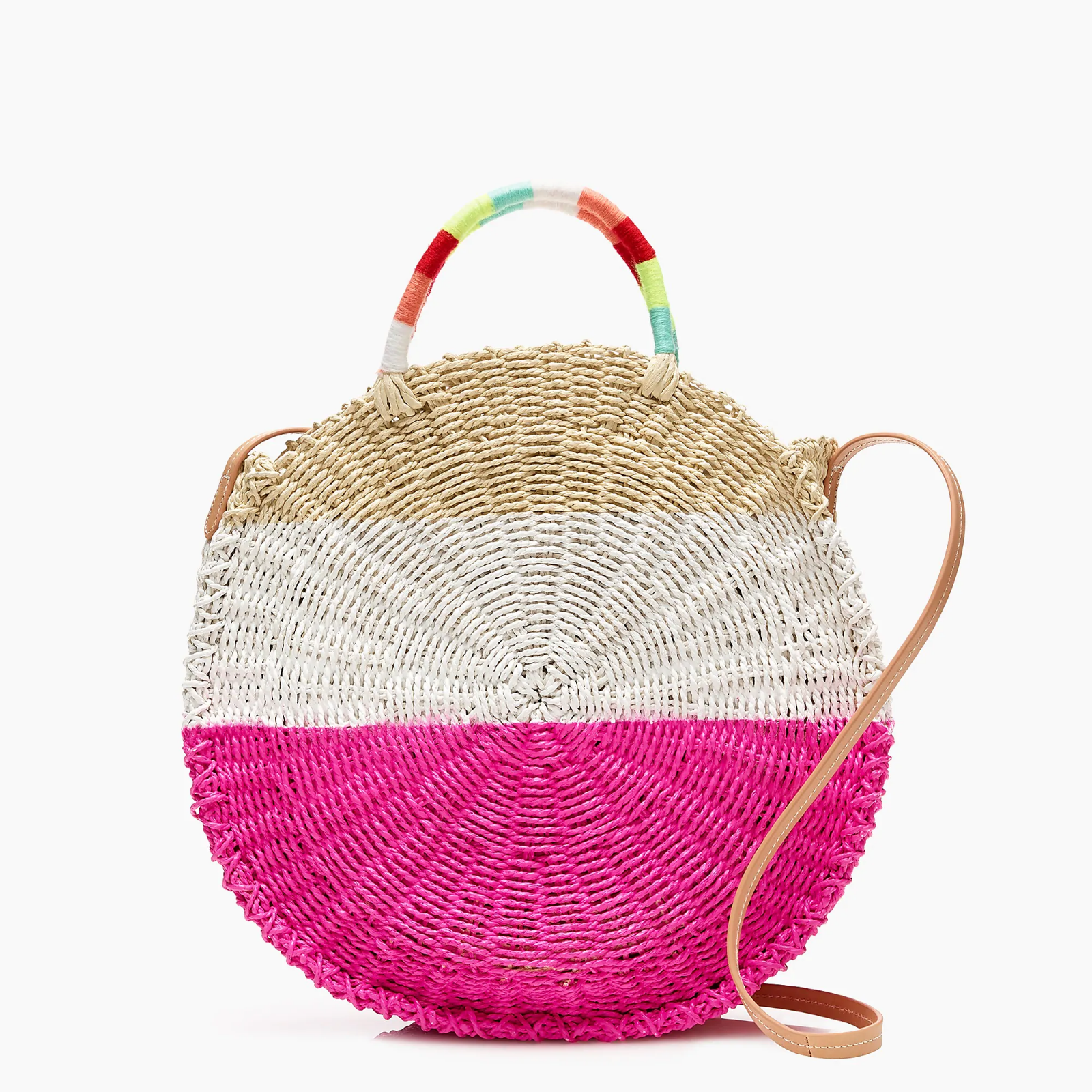 J CREW $118 Women's Circle Straw Tote Bag Purse Handbag in Colorblock NEW