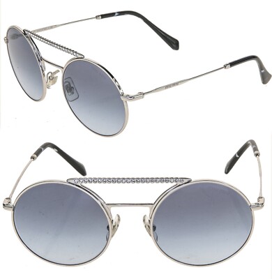 MIU MIU SOCIETE MU52VS CRYSTAL Bar Silver Blue Round Metal Runway - Main Image