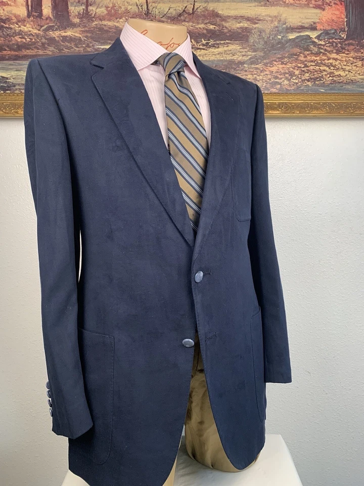 Blazer Lanvin Para Hombres Gamuza Plumas Azul Oscuro 40L Hecho en Francia De Colección Foto 3 de 4