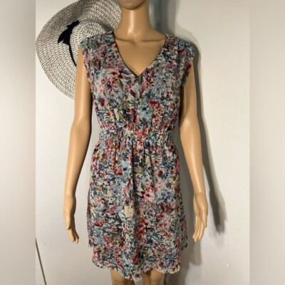 Zara Basic,S, floral gathered front,elastic waist, sheer black back panel/lining