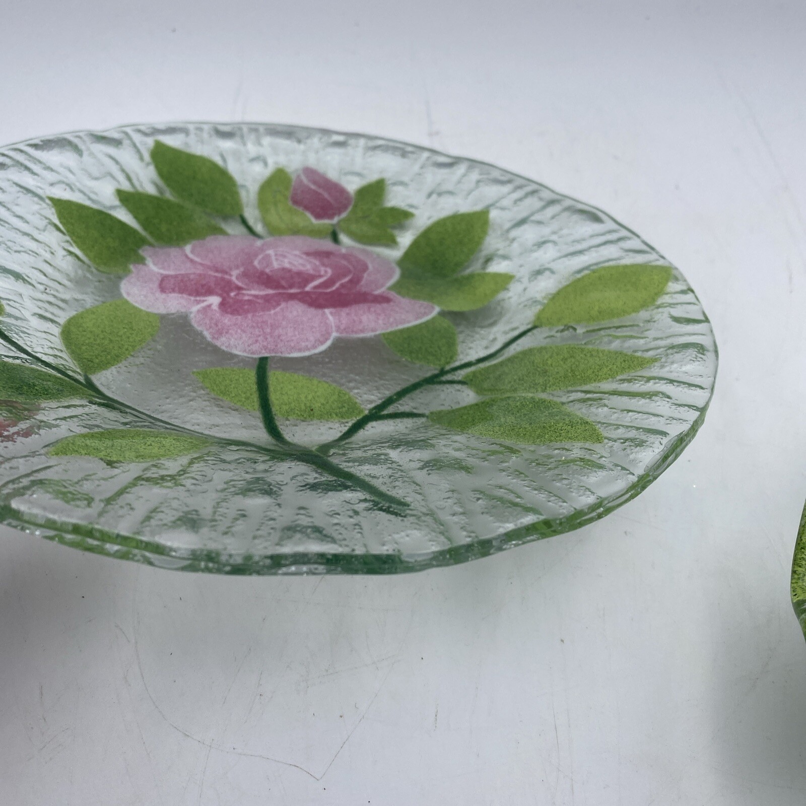 Lot Of 2 Sydenstricker Art Glass Rose Plate And Bowl