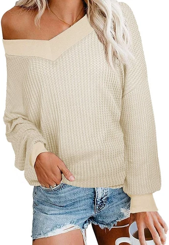 iGENJUN Women's Casual V-Neck Off-Shoulder Batwing Sleeve Pullover Sweater Tops - Picture 62 of 94