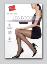 Hanes Premium Leg Boost Jet Black Control Top Pantyhose Sz: S 95-140lbs