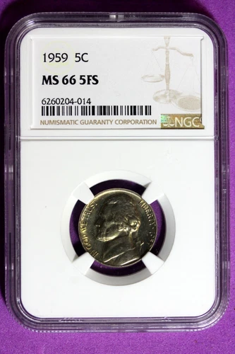 1959 NGC MS66 5FS Jefferson Nickel #B31375